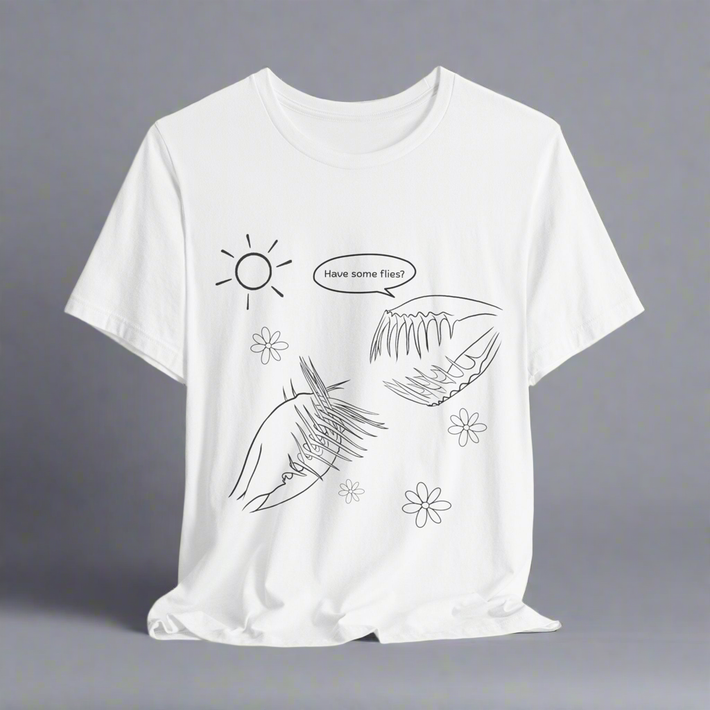 T-shirt with unique hand drawn by artist botanical design of Venus flytrap.