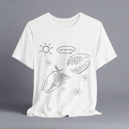 T-shirt with unique hand drawn by artist botanical design of Venus flytrap.