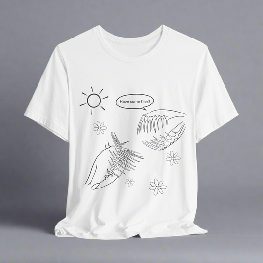 T-shirt with unique hand drawn by artist botanical design of Venus flytrap.