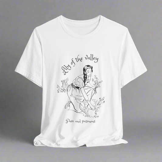 T-shirt with The Lily of the Valley drawing. Convallaria majalis