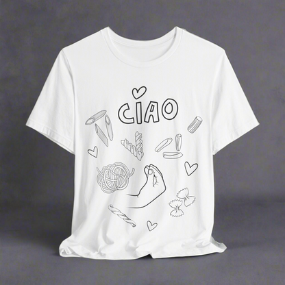 Unisex t-shirt with pasta graphic illustration