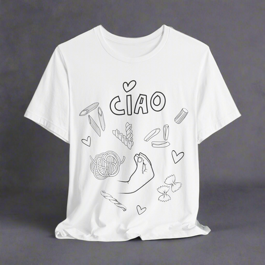 Unisex t-shirt with pasta graphic illustration