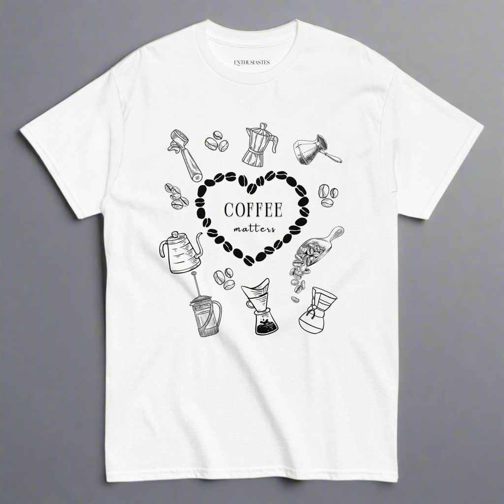 T-shirt with coffee graphics for coffee enthusiasts