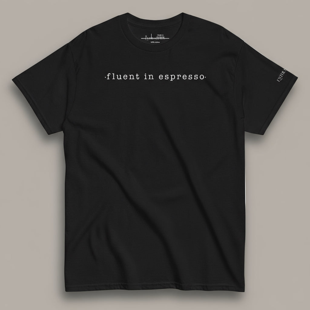 T-shirt with script - fluent in espresso
