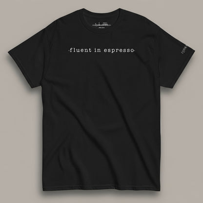 T-shirt with script - fluent in espresso