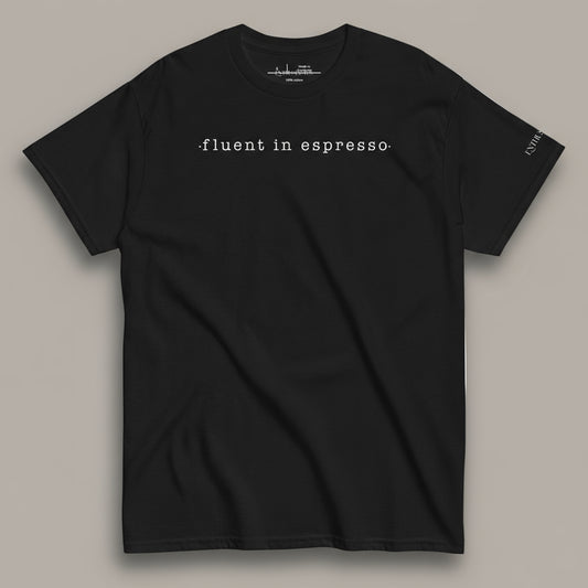 T-shirt with script - fluent in espresso