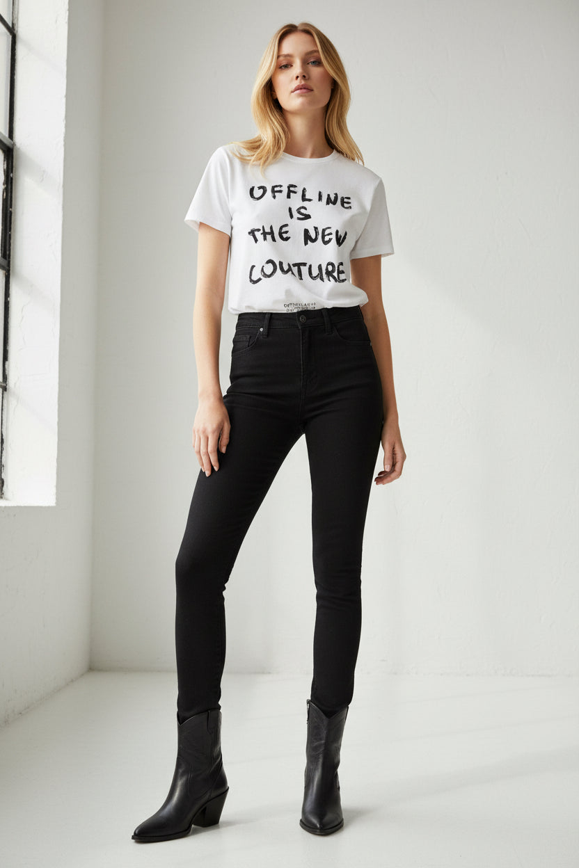 Handwritten ‘Offline is the new couture’ Unisex white