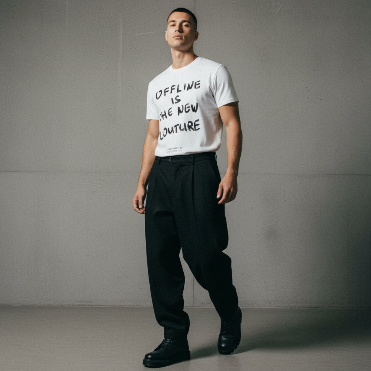Handwritten ‘Offline is the new couture’ Unisex white