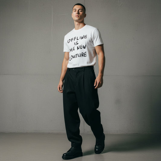 Handwritten ‘Offline is the new couture’ Unisex white