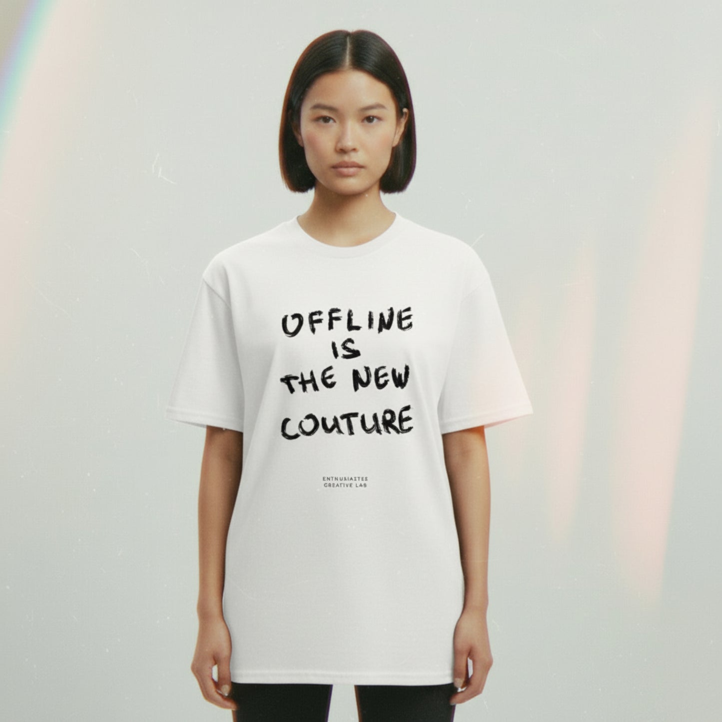 Handwritten ‘Offline is the new couture’ Unisex white