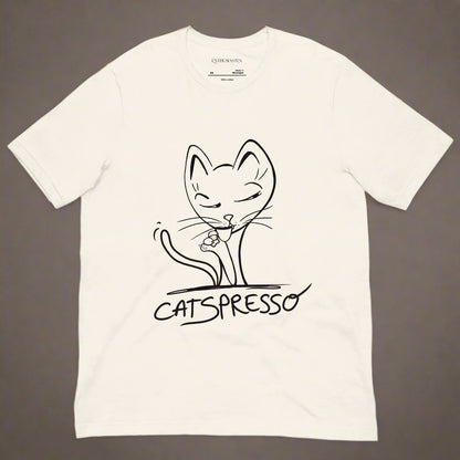 T-shirt with uniqe hand drawn funny cat drinking coffee