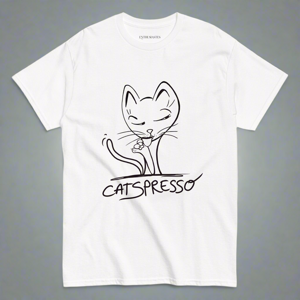 T-shirt with cat coffee hand drawn unique design