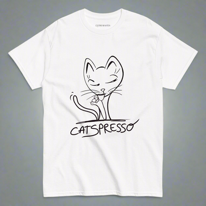 T-shirt with cat coffee hand drawn unique design