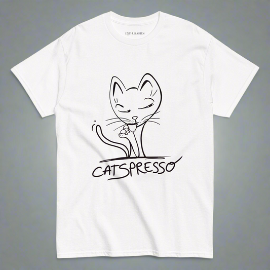 T-shirt with cat coffee hand drawn unique design