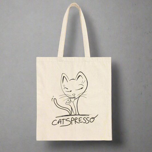 Tote bag with cat drinking coffee created by artist